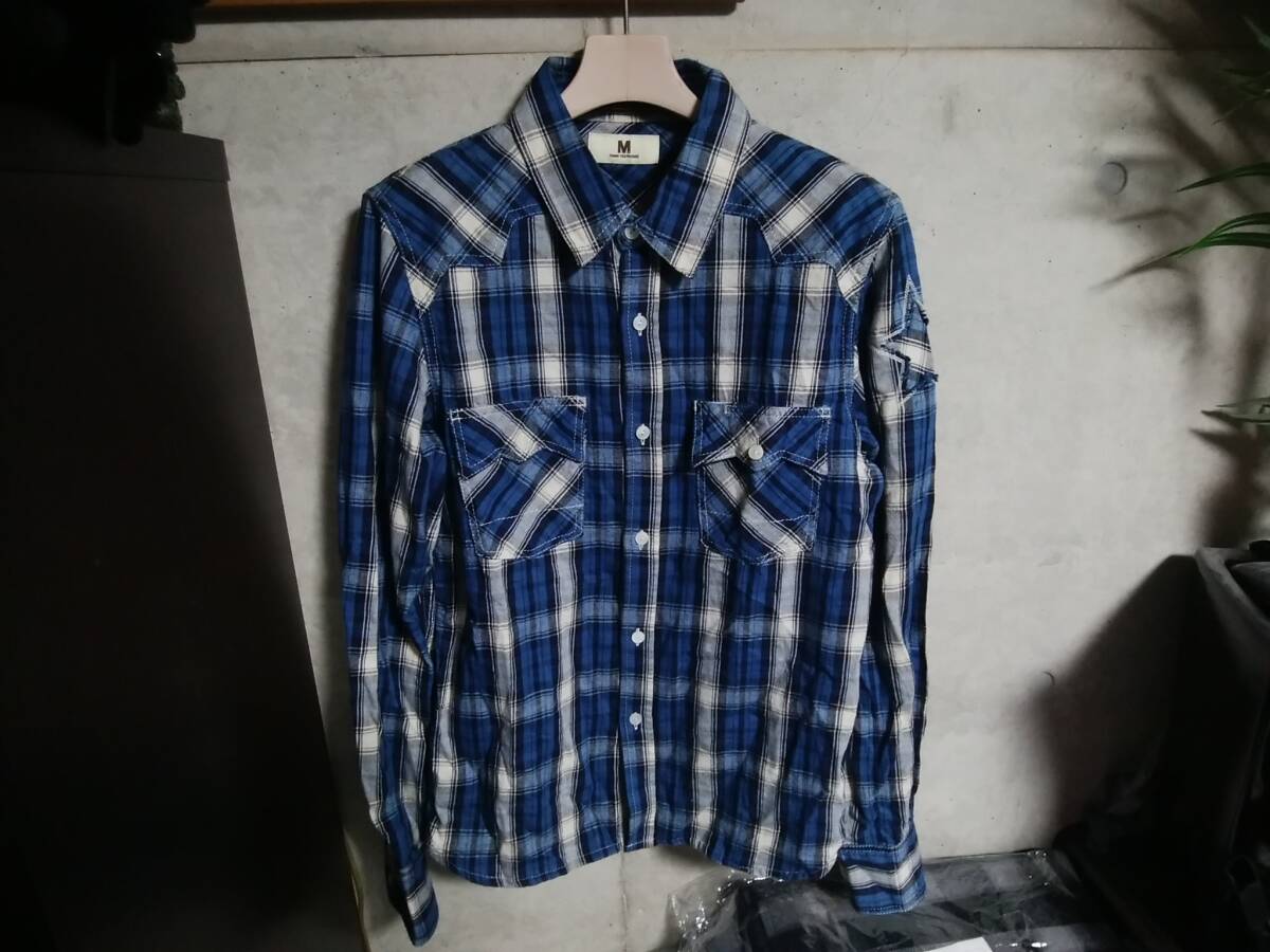 【M エム】インディゴチェックシャツS 日本製 キムタク着 長袖チェックシャツ 名作 人気アイテム 元TMTマネージャーが立ち上げたブランド拍卖