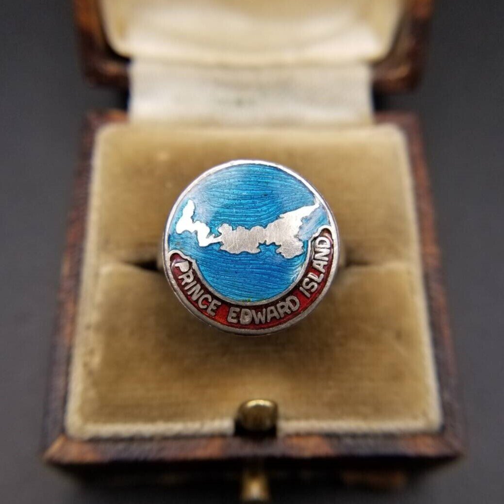 BM Co.社製 カナダ ヴィンテージ Prince Edward Island シグネット リング 925 シルバー 青/赤 エナメル装飾 銀 指輪 鮮やかな色 Y24-H拍卖