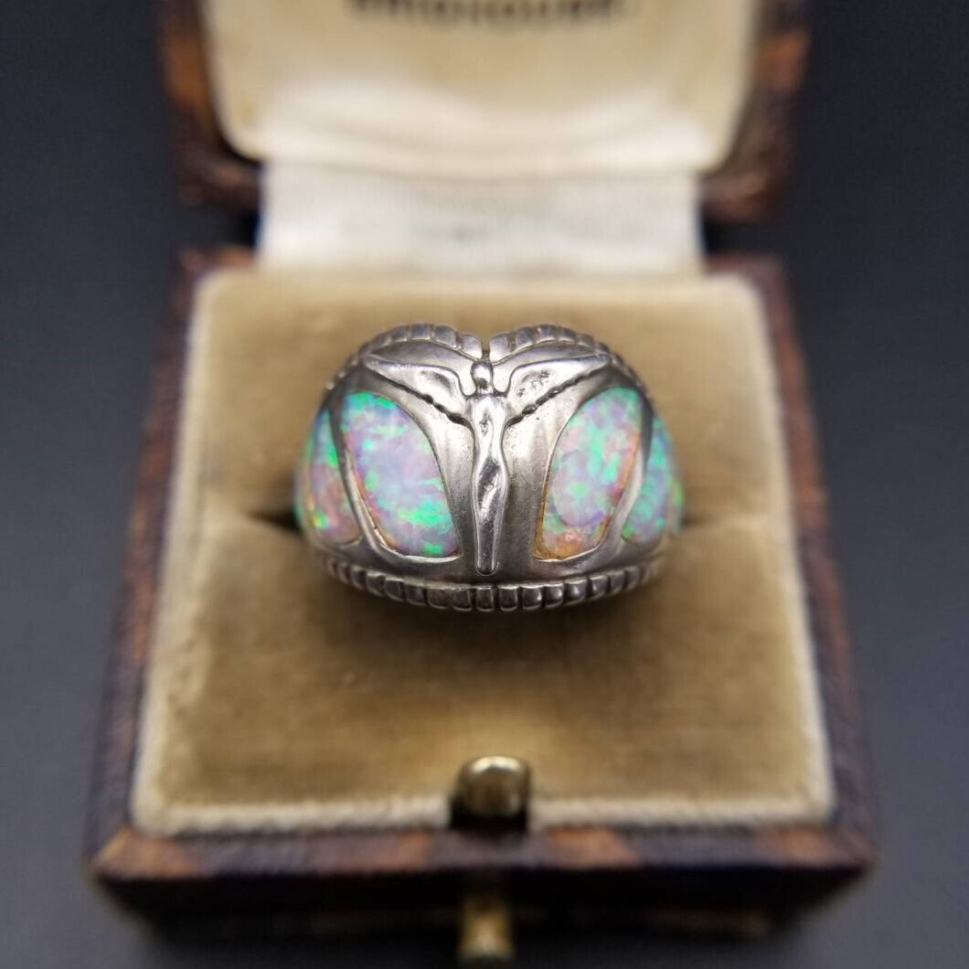 Lavaggi オパールトーン インレイ アイコニック Legacy of Hope 彫金 ヴィンテージ リング 925 シルバー 指輪 銀 翼を広げる天使 Y24-Q拍卖