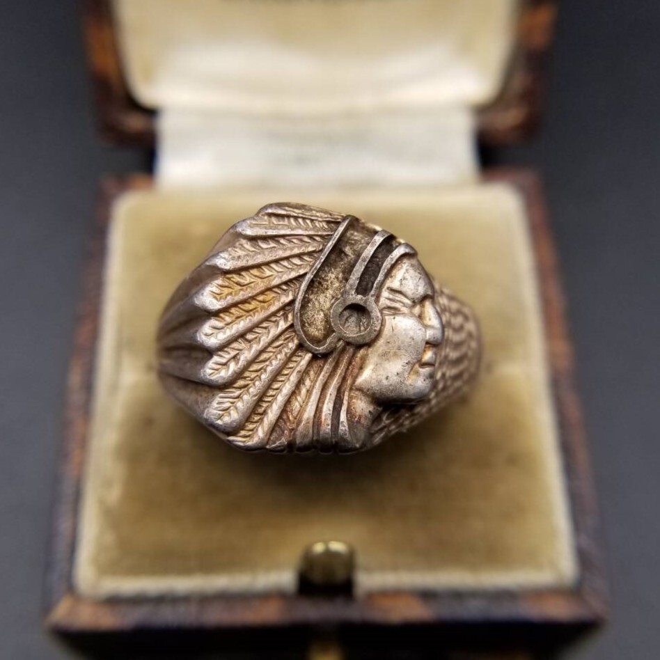 インディアン ヘッドドレス ウォーボンネット 925 シルバー ヴィンテージ リング 銀 指輪 チーフ先住民 Native American Head Y24-E拍卖