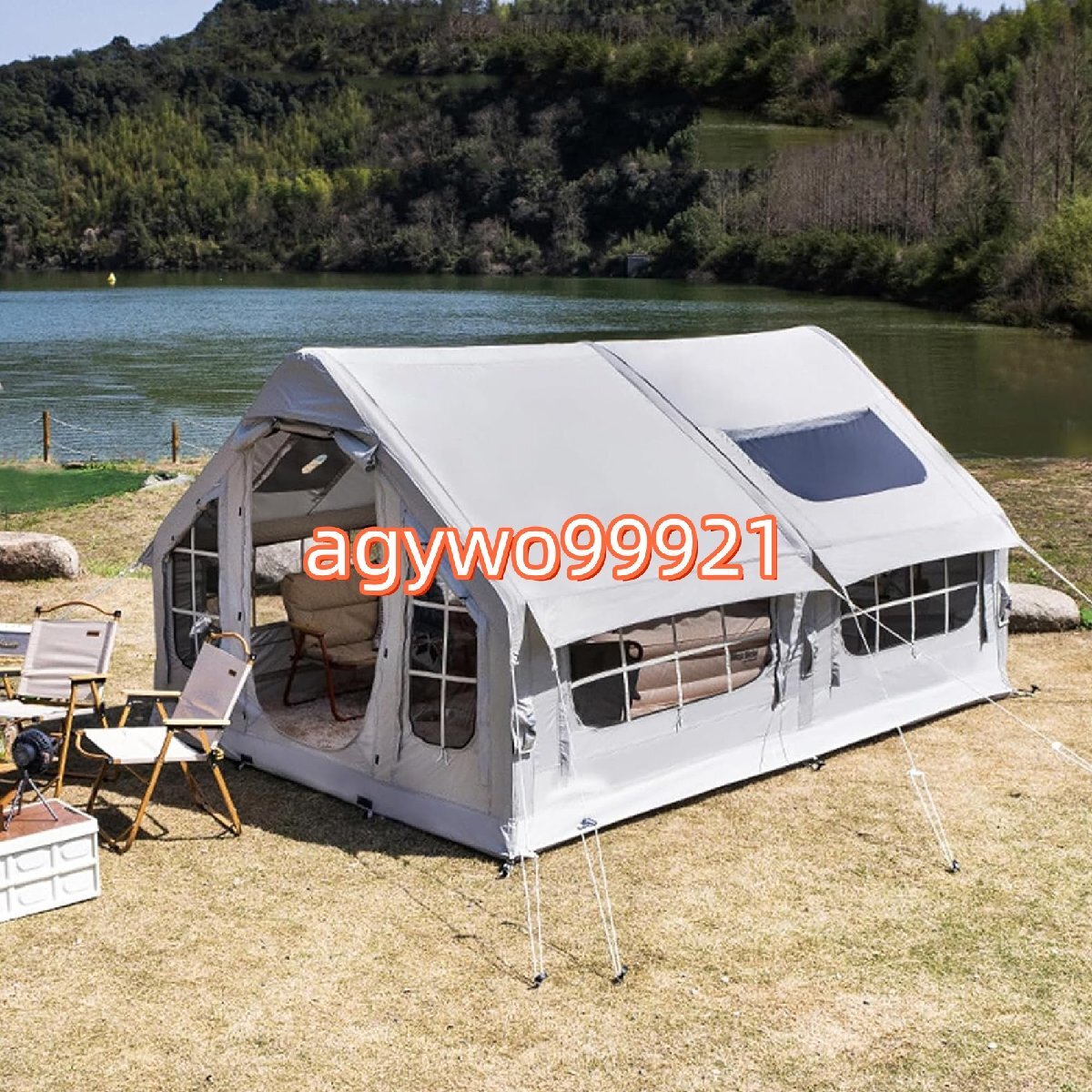 エアーテント 大型 6-8人用 インフレータブルテント 4シーズン グランピングテント 10平米 天窓付き 煙突穴付き ポンプ付き拍卖