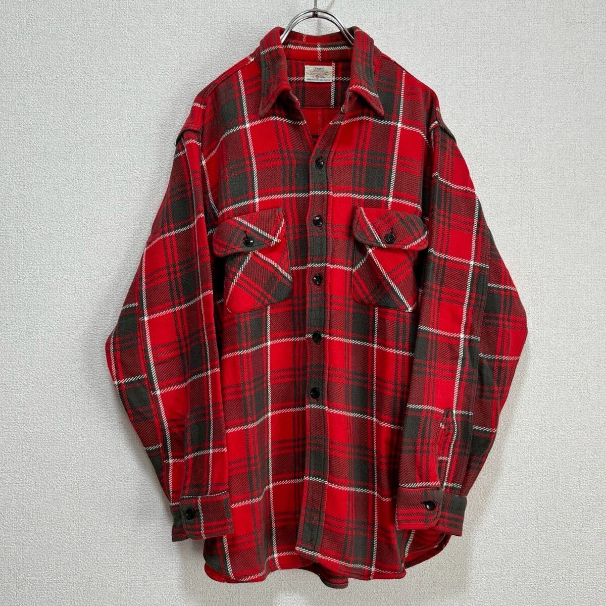 【スペシャル】極上配色 60's Sears マチ付き チェック ネルシャツ M拍卖