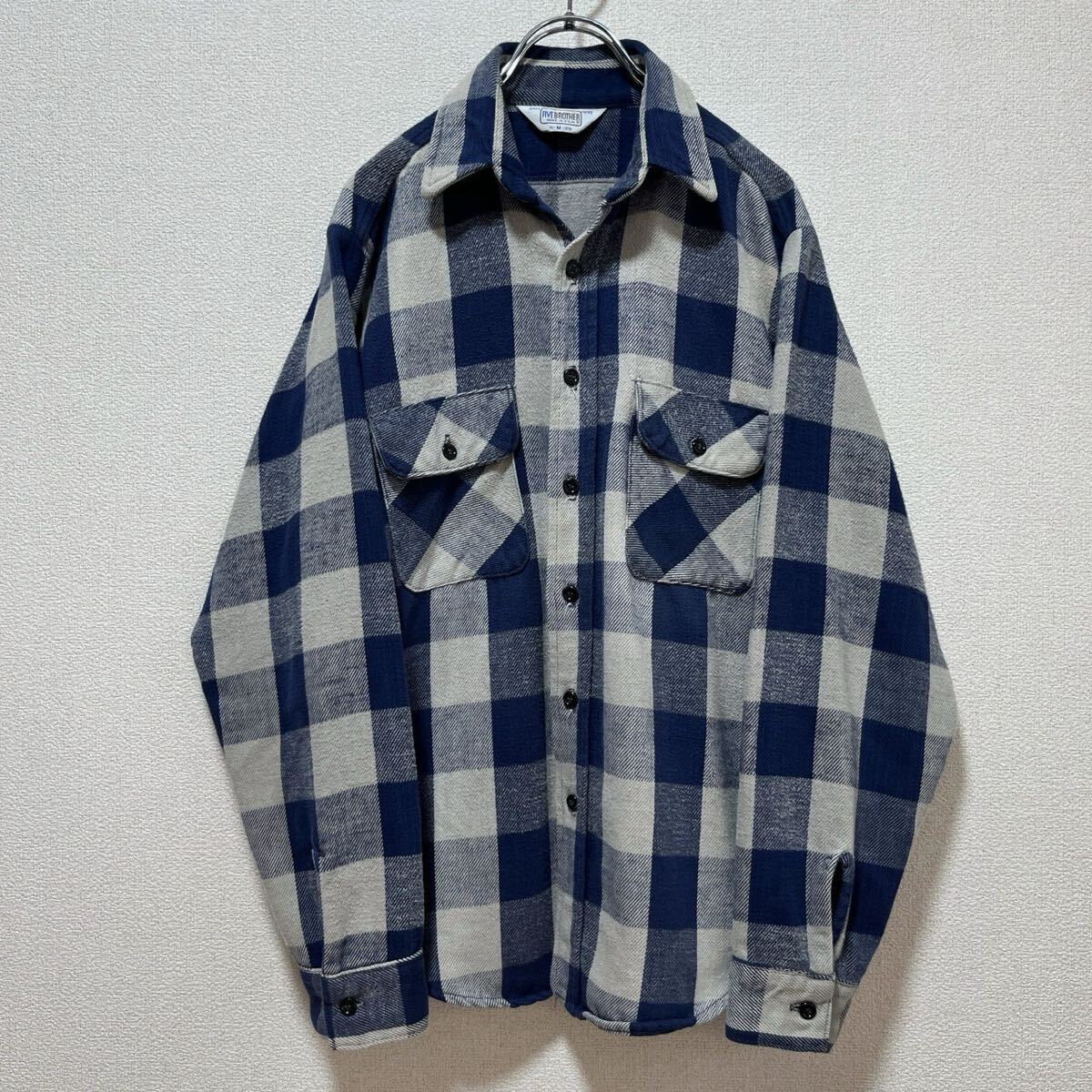 【トレンド】70's FIVE BROTHER チェック ネルシャツ ブルー M拍卖