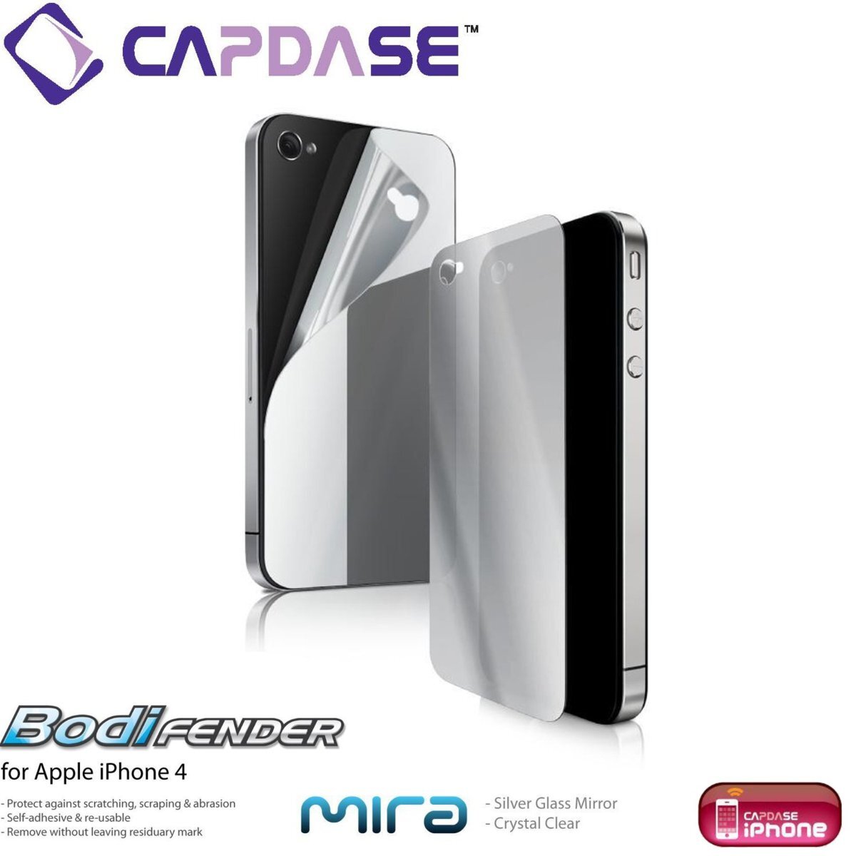 即決・送料込) CAPDASE iPhone 4S / 4 ボディフェンダー mira シルバーグラスミラー本体保護シート SPIH4-BM拍卖