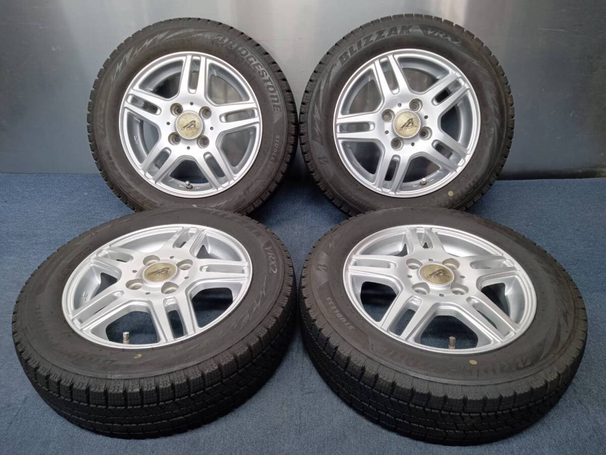 ★8分山★21年製★ ブリヂストンBLIZZAK VRX2 155/65R13 社外ホイール 13×4J +42 4H-100 4本セット スタッドレス 軽自動車等 C698拍卖