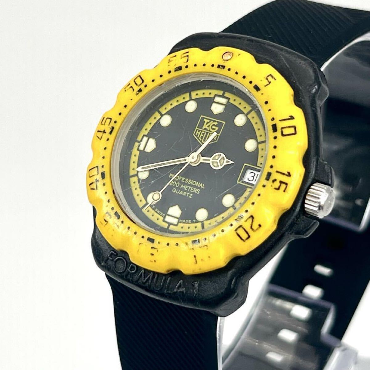 希少 タグホイヤー TAG Heuer フォーミュラ1 ブラック×イエロー 380.513 クォーツ ダイバーウォッチ 回転ベゼル デイト 3針拍卖