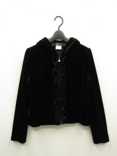 ルネ Rene ★ 洗える Wジップ パール フリル ベロア パーカー★ 黒 サイズ38拍卖