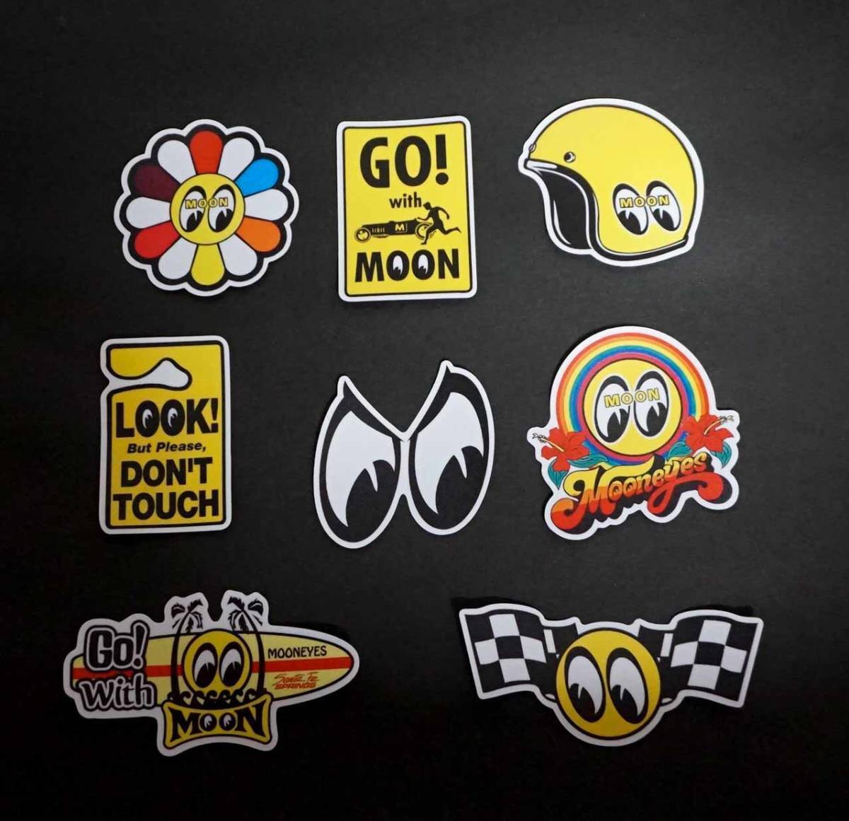 T3黄ヘル《8枚セット☆お買い得》新品ムーンアイズMOON EYESステッカー シール◎自動車 バイク DIY倉庫■ガソリン■開運 ラッキーアイテム拍卖