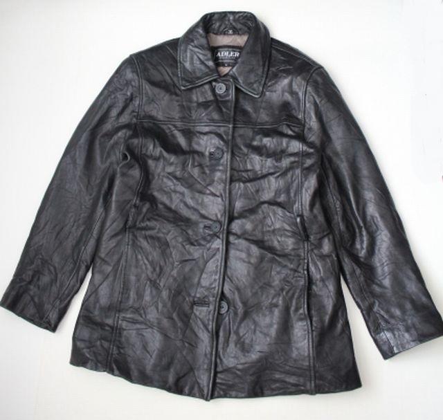 ADLER COLLECTION 【レザージャケット】襟付き ジャケット (L) ラムスキン 黒 本革 古着 レディース ブラック 拍卖