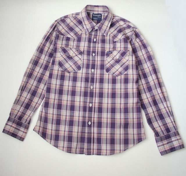 【Wrangler】ラングラー ウエスタンシャツ チェック柄 紺タグ 長袖シャツ (M) USED MENS拍卖