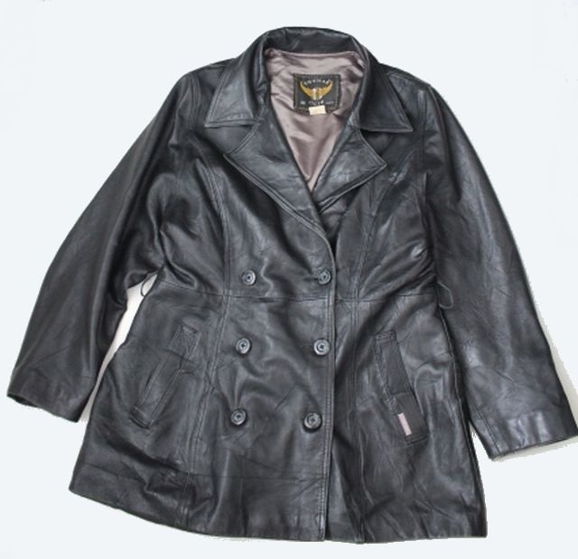 THOMAS CUIR 【レザージャケット】テーラードジャケット ダブル 黒 本革 古着 レディース ブラック リアルレザー拍卖