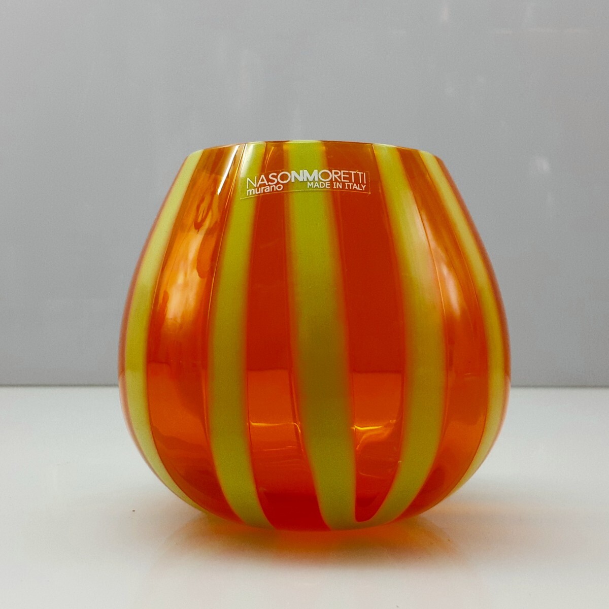 【MURANO】NASON MORETTI ★ムラノ イエロー オレンジ ライン グラス★ヴェネチアン グラス ムラーノ 島 ベネチアン ガラス拍卖