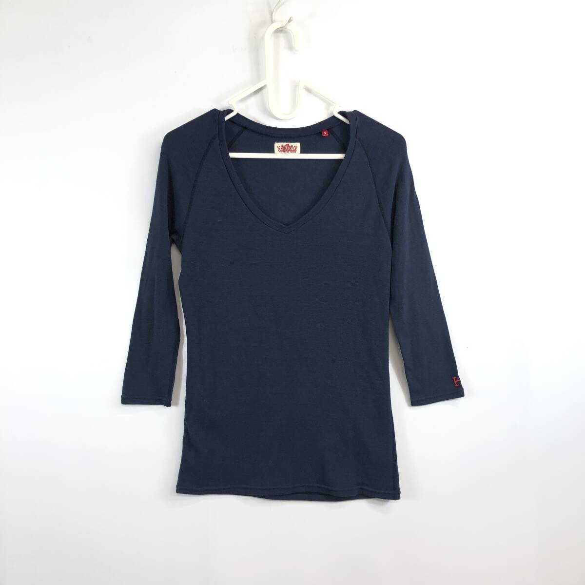 日本製 HOLLYWOOD RANCH MARKET ハリウッドランチマーケット HRM Vネック 7分袖Tシャツ 3サイズ ダークネイビー拍卖