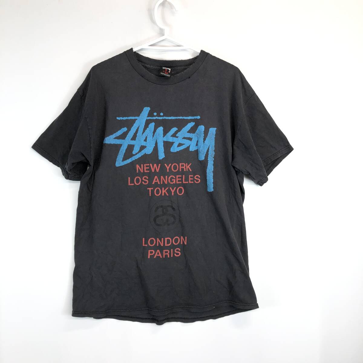 STUSSY ステューシー 都市プリント 半袖Tシャツ Lサイズ 褪せ黒拍卖