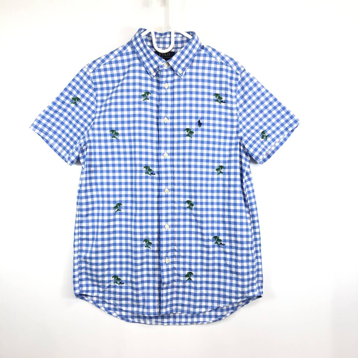 Ralph Lauren ラルフローレン 半袖ボタンダウンシャツ ボーイズXLサイズ ギンガムチェック ヤシ刺繍拍卖