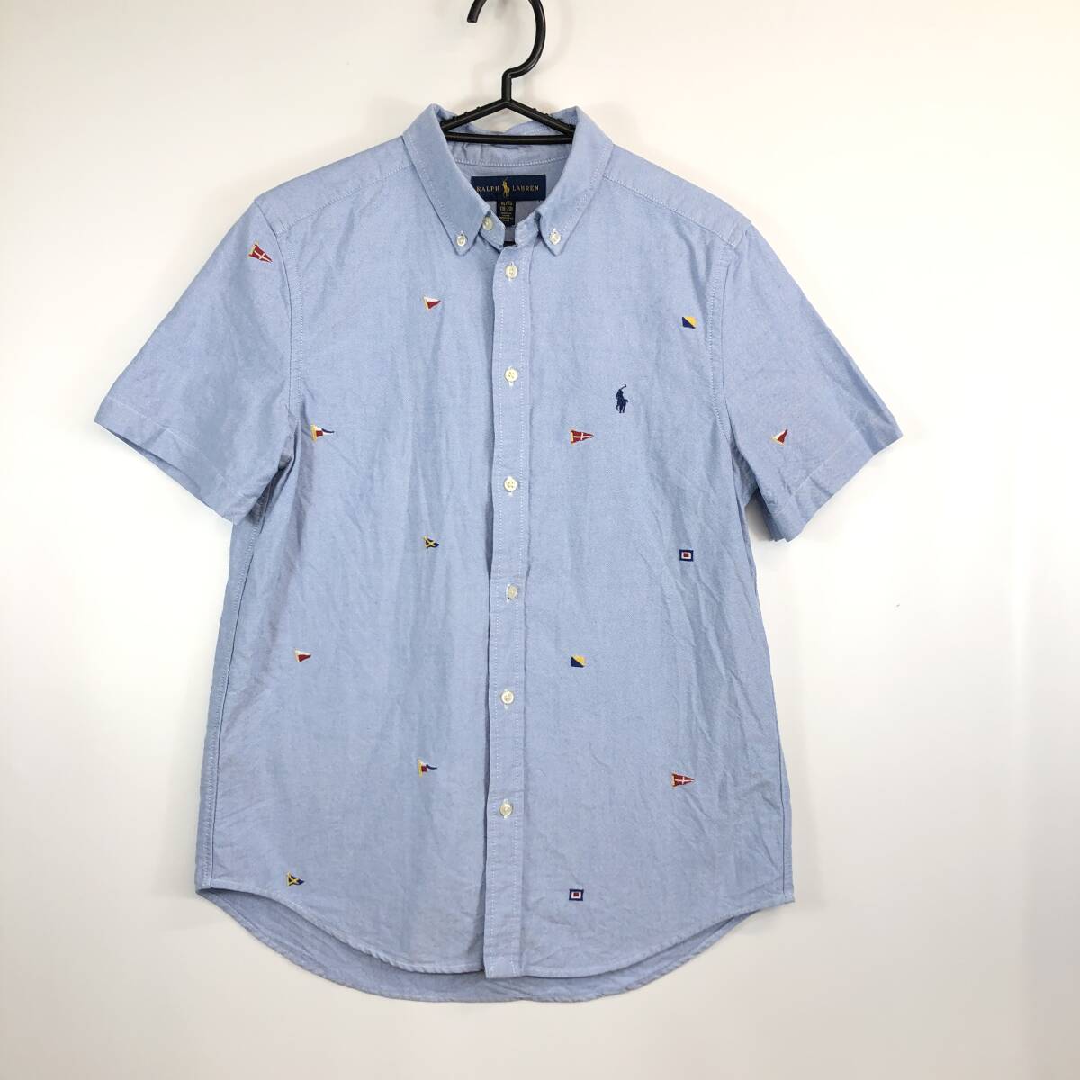 Ralph Lauren ラルフローレン 半袖ボタンダウンシャツ ボーイズXLサイズ フラッグ刺繍拍卖