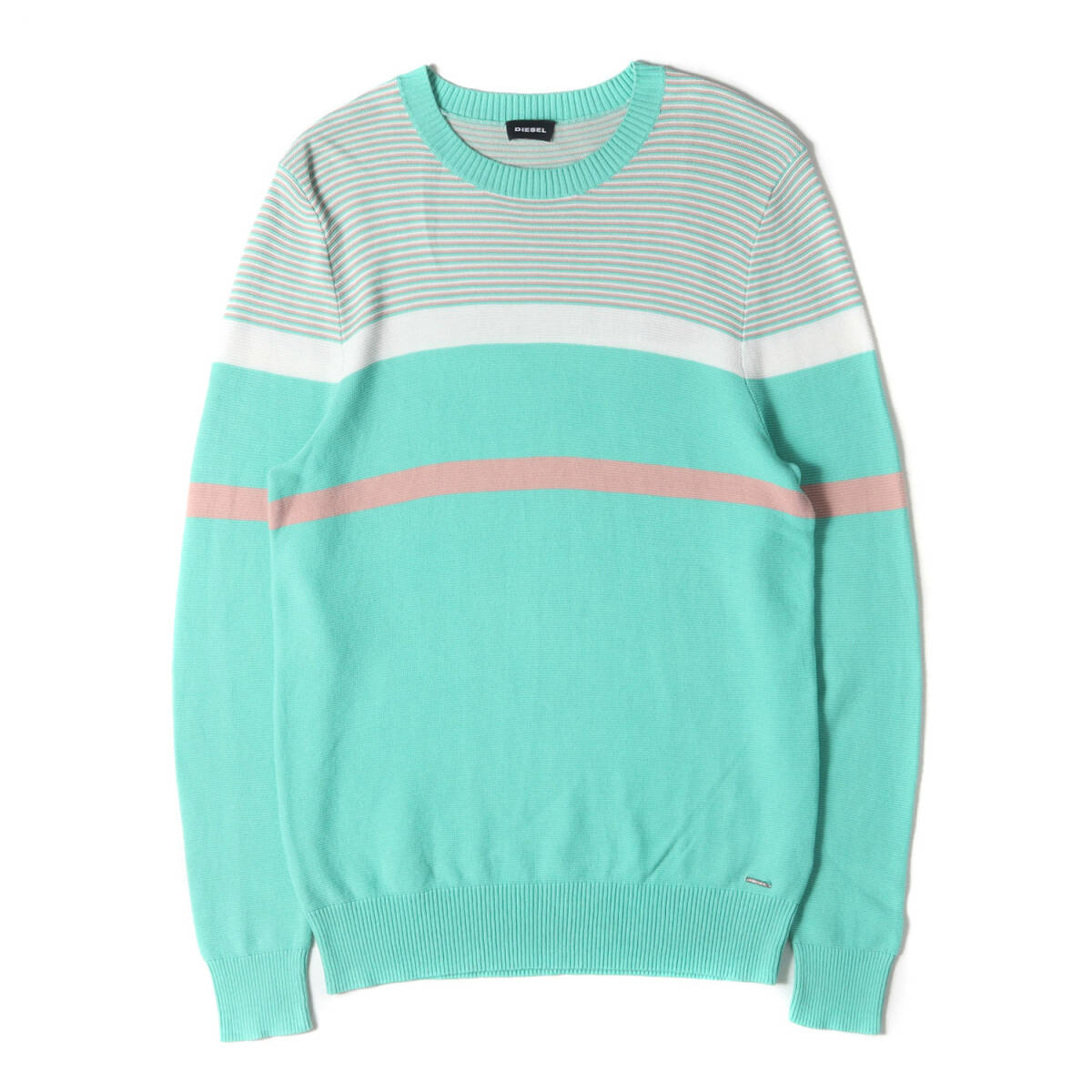 DIESEL ディーゼル ニット ペールグリーン サイズ:M | パネルボーダー ジャガード コットン ニット | トップス セーター プルオーバー拍卖