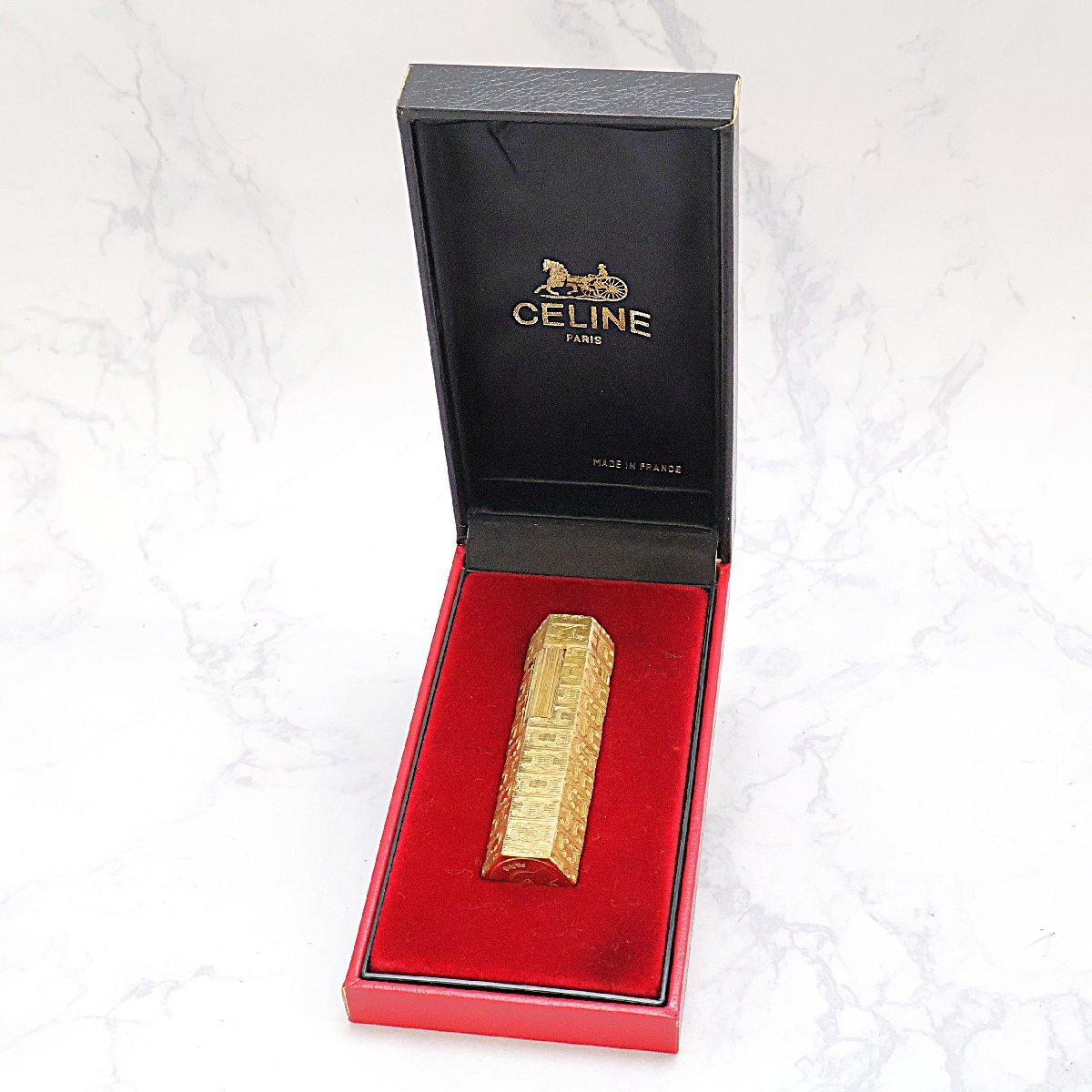セリーヌ☆ CELINE ゴールド マカダム柄 ヘキサゴン 六角形 ケース入り 着火未確認 喫煙具 ブランドライター◆おたからや【G-LI01846】拍卖