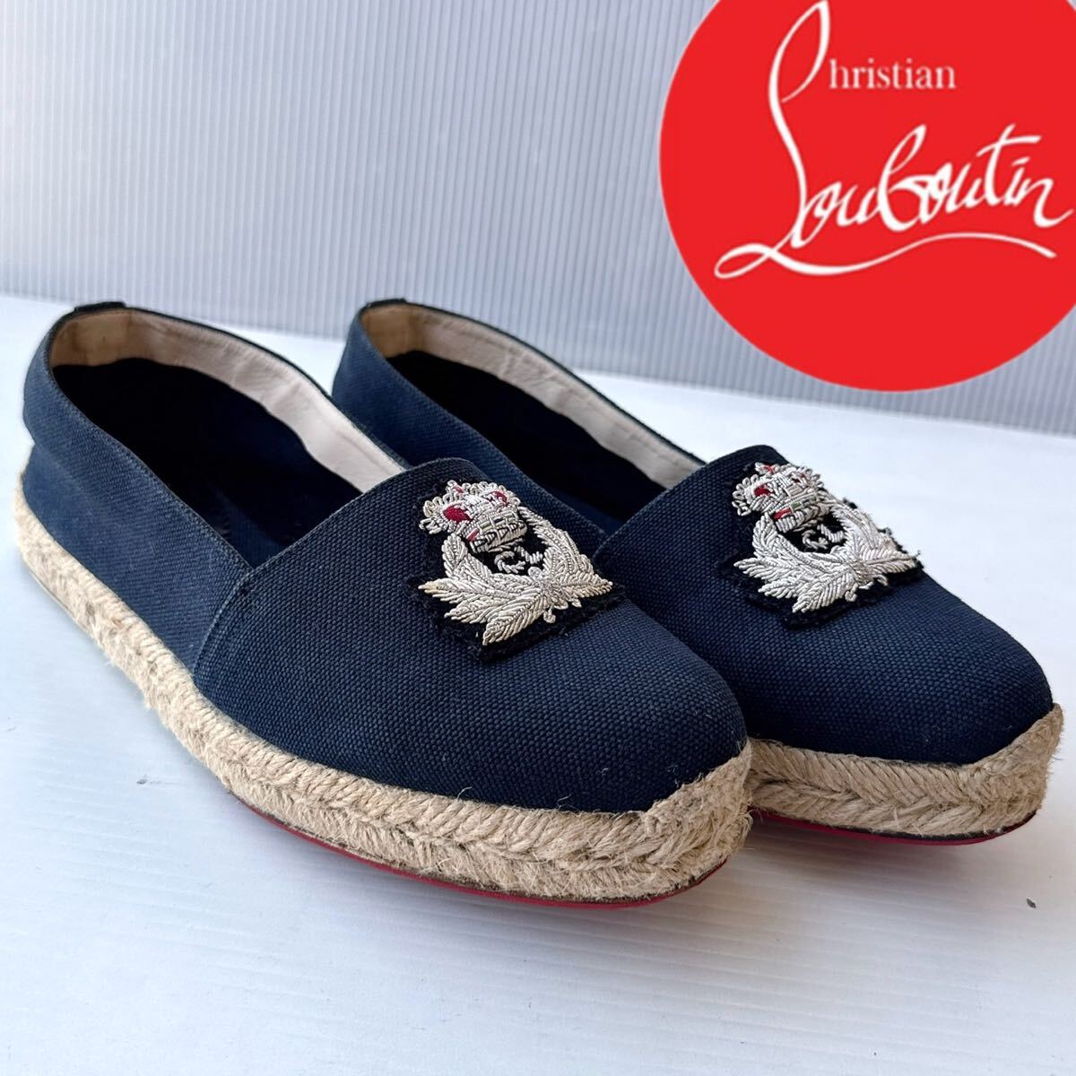 Christian Louboutin クリスチャンルブタン 刺繍 フラットシューズ スリッポン モカシン パンプス エスパドリーユ 靴 レーディス 22.5~23cm拍卖