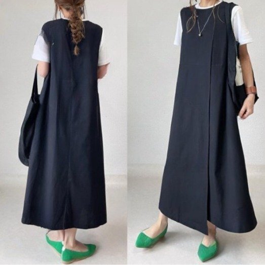 人気品 夏物 ワンピース ロングスカート シンプルな袖なしマキシ丈ワンピコットン 黒拍卖