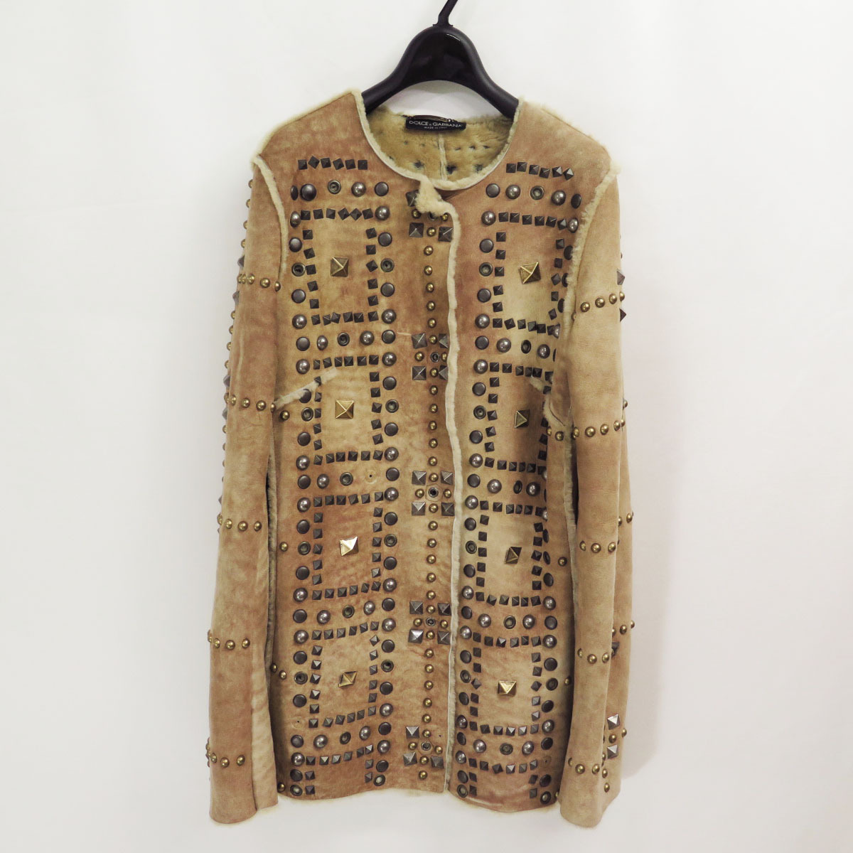 2002 DOLCE&GABBANA STUDDED SHEARLING SHEEP LEATHER MOUTON COAT VINTAGE ドルチェ&ガッバーナ スタッズ リアル ムートン レザー コート拍卖