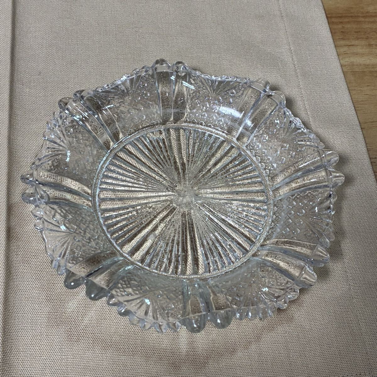 大正ガラスレース皿 プレート 和ガラス カットガラス 明治 プレスガラス クリスタルガラス レトロ アンティーク 古ガラス拍卖