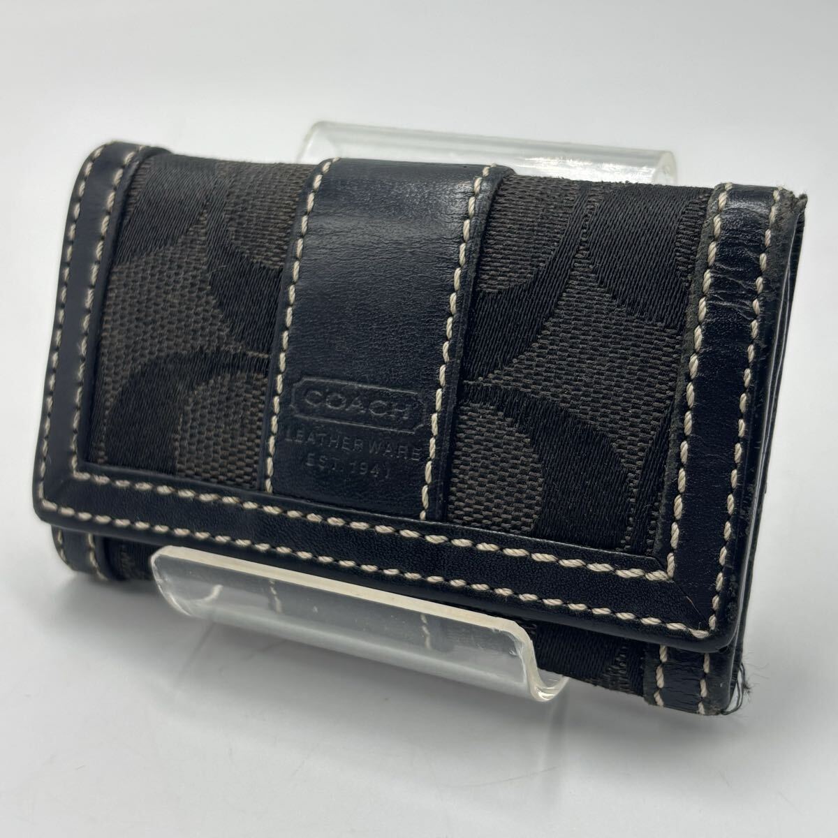 FN20250919-0925-1292 COACH コーチ シグネチャー 6連 キーケース ブラック 総柄拍卖