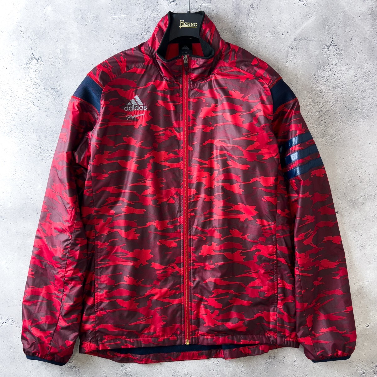 adidas アディダス プロフェッショナル 裏起毛 ウインドブレーカー ジップアップ ジャケット メンズ O (XL) 赤 カモフラ 野球 秋冬 防寒拍卖