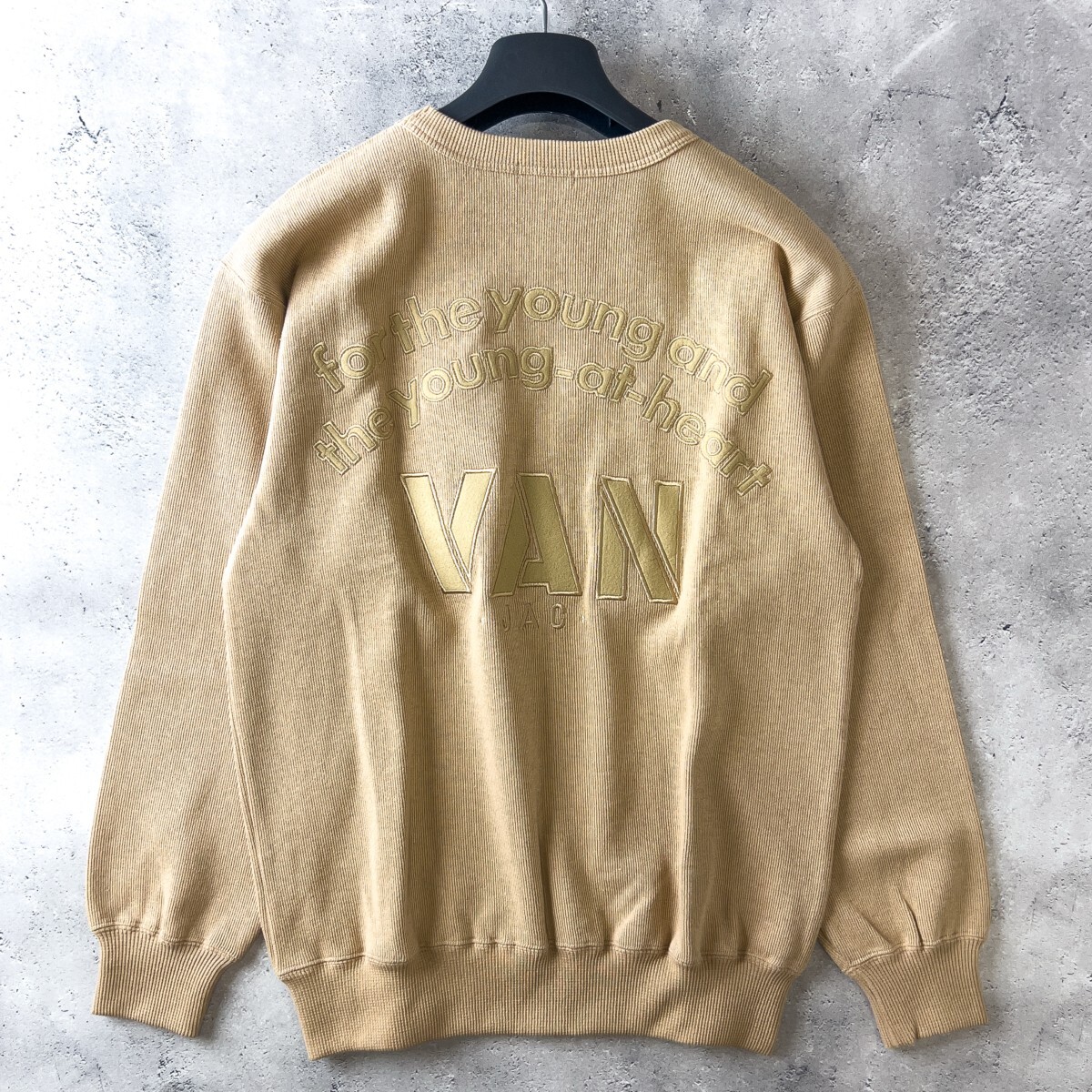 名作 VAN JACKET ヴァンヂャケット VAN JAC 背面刺繍 アーチロゴ 長袖 スウェット トレーナー トップス メンズ M ベージュ 日本製 アイビー拍卖