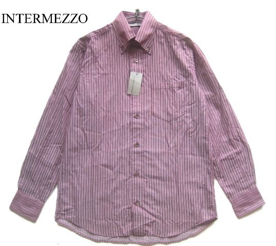 新品1万!!インターメッツォ INTERMEZZO*ストライプ柄コットンボタンダウンシャツ M 茶 ブラウン系 ダーバン D'URBAN拍卖