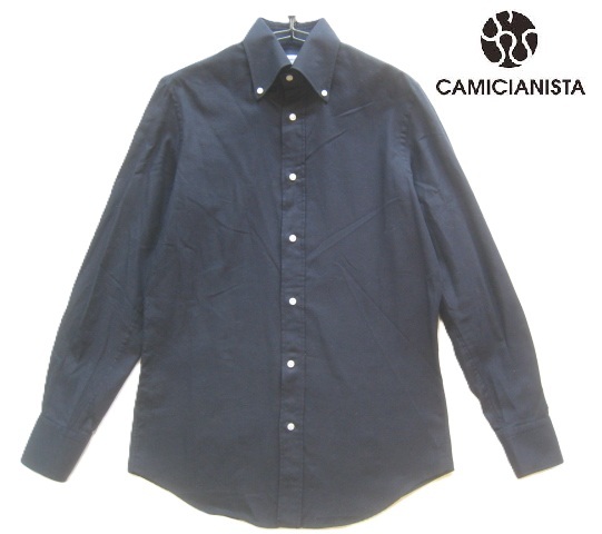 美品!!カミチャニスタ CAMICIANISTA*SLIM FIT 美シルエット オックスフォードボタンダウンシャツ 38-15 実寸S 濃紺 ネイビー拍卖