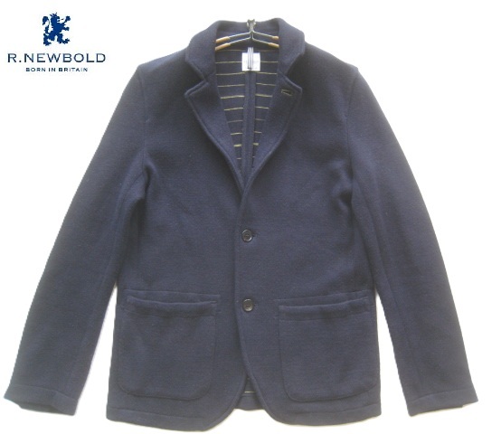 美品!!R.ニューボールド R.NEWBOLD*美シルエット コットンウールニット段返り3つボタンジャケット・紺ブレザー M ポールスミス Paul Smith拍卖