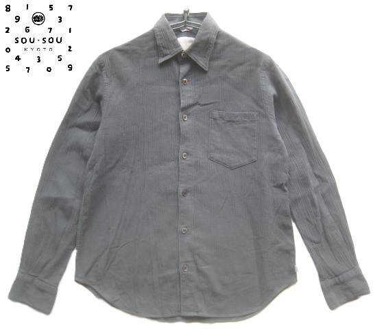 希少日本製!!ソウソウ SOUSOU*YOU SOU 坂尾織物 高島織 コットン縮緬シャツ S 濃灰 ダークグレー拍卖