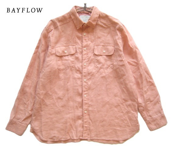 美品!!ベイフロー BAYFLOW*麻65% 春夏モデル ダブルポケット 清涼ストレッチリネンシャツ 3 実寸M ピンク SURF サーフ 海上がりに着たい拍卖