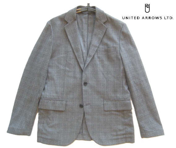 美品!!ユナイテッドアローズ UNITED ARROWS*グレンチェック柄ウールタッチ2つボタンアンコンジャケット M グレー拍卖