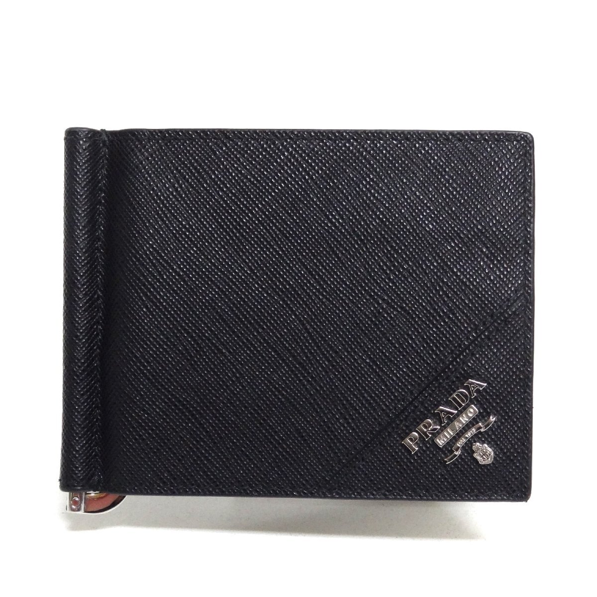 PRADA プラダ サフィアーノレザー マネークリップ 二つ折り財布 カード入れ有り 小銭入れ無し ブラック ☆拍卖