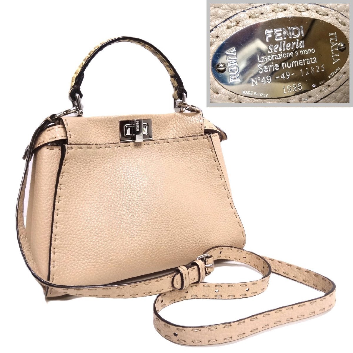 FENDI PEEKABOO MINI フェンディ ピーカブーミニ セレリア 2Wayバッグ ベージュ ハンドルパイソン ショルダーバッグ×ハンドバッグ ☆拍卖