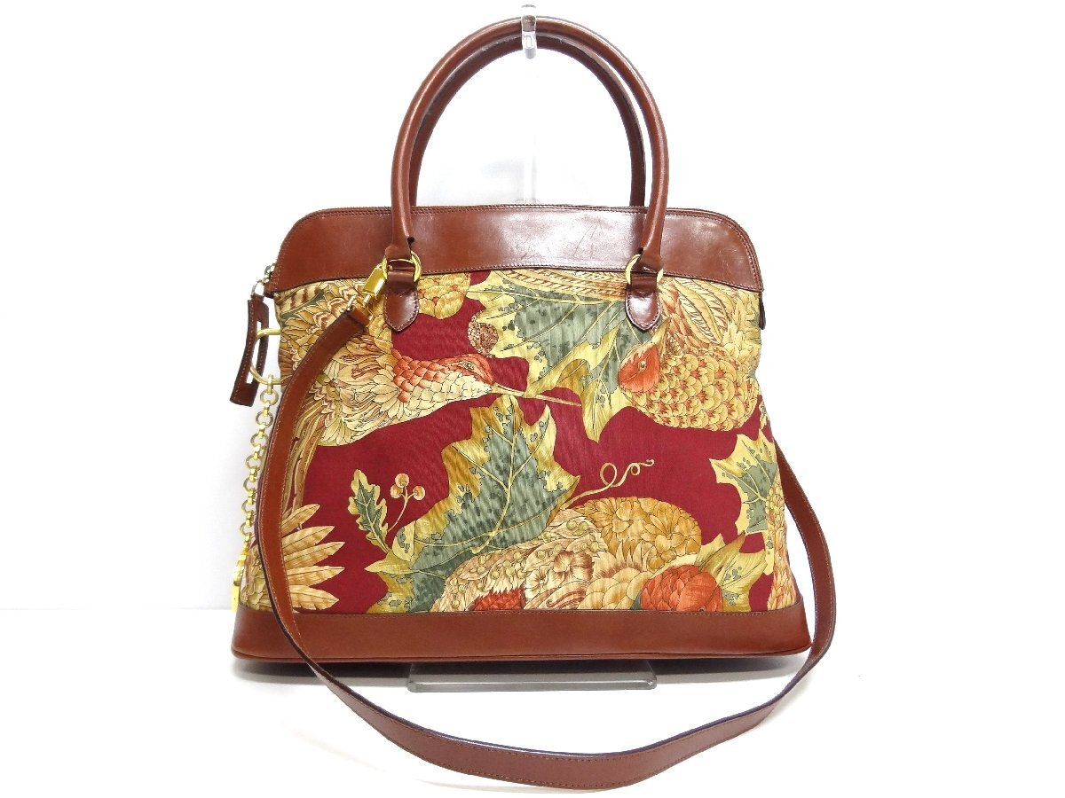 レア Salvatore Ferragamo フェラガモ 2wayバッグ 鳥・ボタニカル柄 AU-21 4782 ショルダーバッグ ハンドバッグ Botanical Bag ☆P拍卖