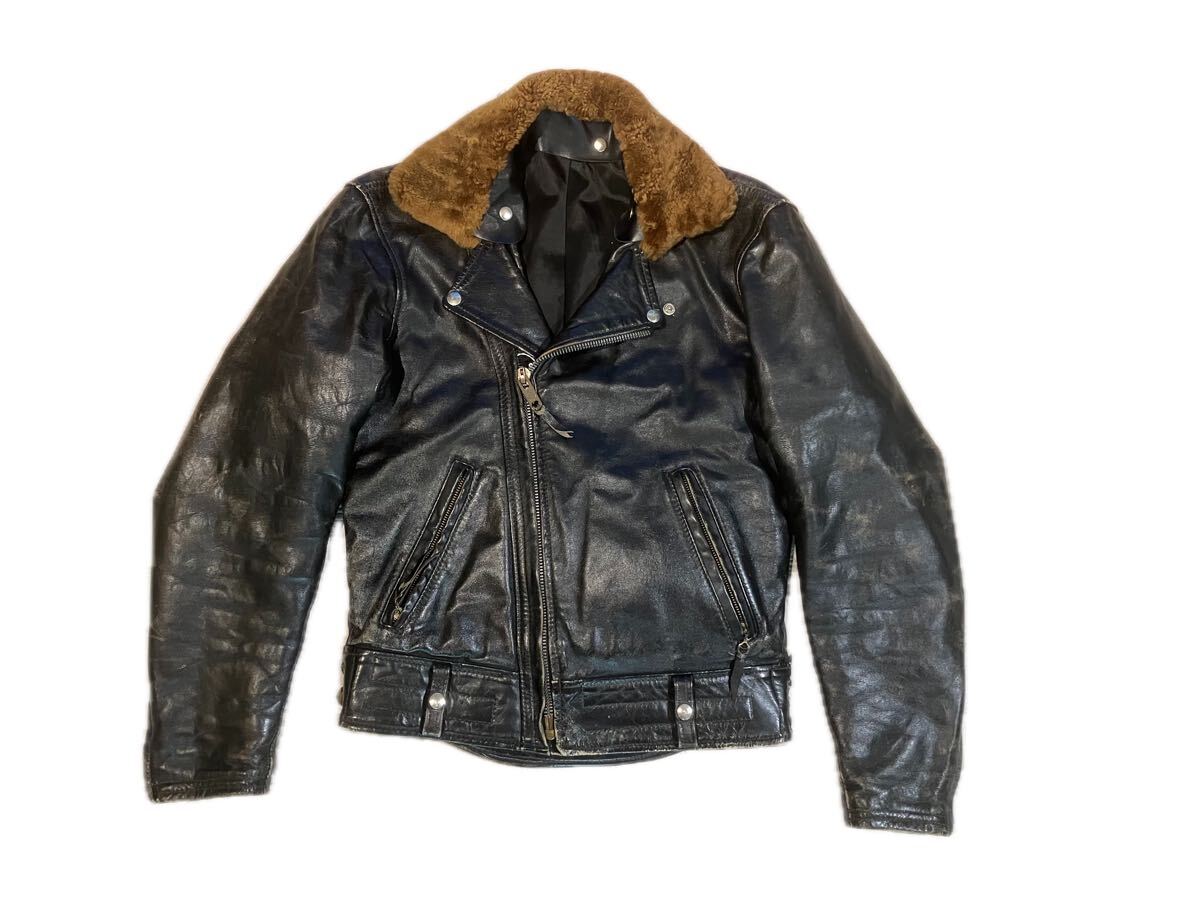超貴重ラングリッツレザー50年代オリジナル50sビンテージ本革コロンビア黒ライダースジャケット40-42レザージャケットwダブル革ジャン z252拍卖