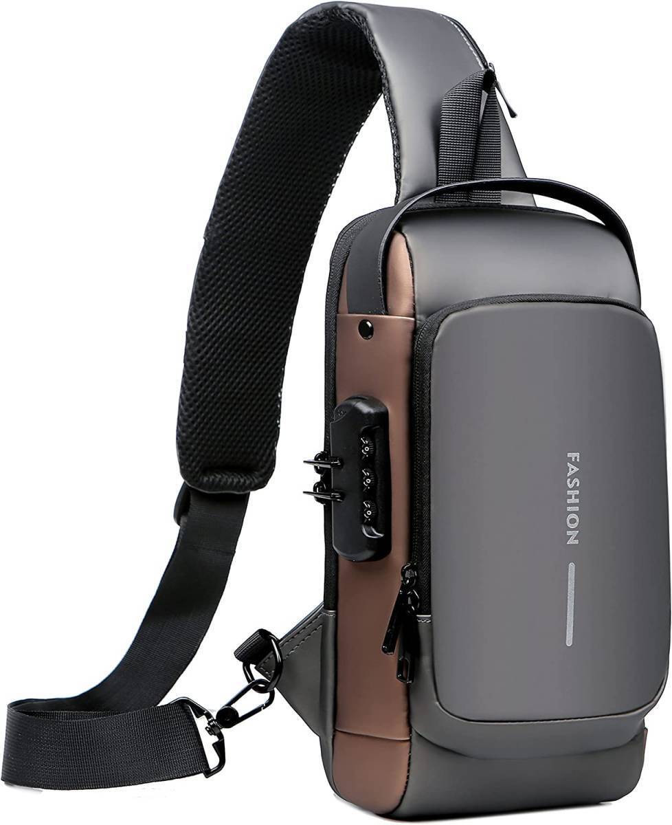 ショルダーバッグ ボディバッグ スポーツバッグ 斜めがけバッグ 肩掛けバッグ メンズ 人気 盗難防止 USBポート 軽量 (ブラック/ブラウン)拍卖