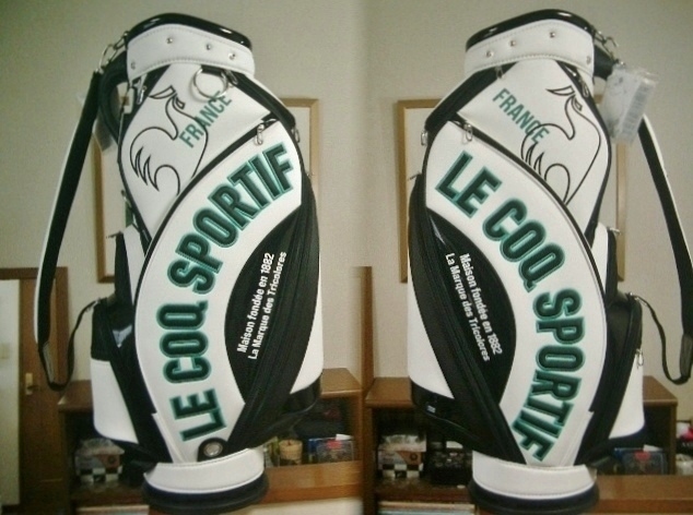 未使用 ルコック スポルティフ ハイセンス・モデル ラウンド文字 合皮レザー 白黒エメグリーン ゴルフバッグ拍卖