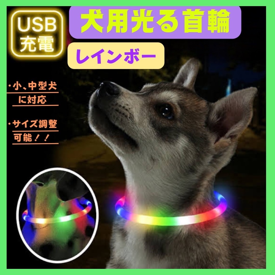 首輪 犬 光る レインボー おしゃれ 散歩 LEDライト USB充電 安全 夜拍卖