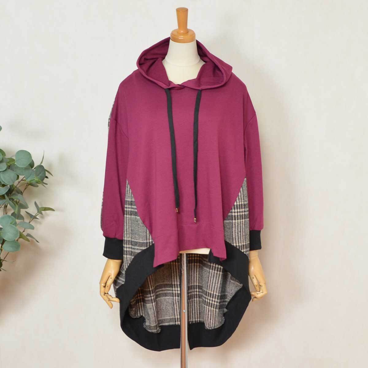 毛混×起毛チェック柄ロングテールパーカー|体型カバー ゆったりシルエット 大人カジュアル SILENT WORTH Z-084拍卖