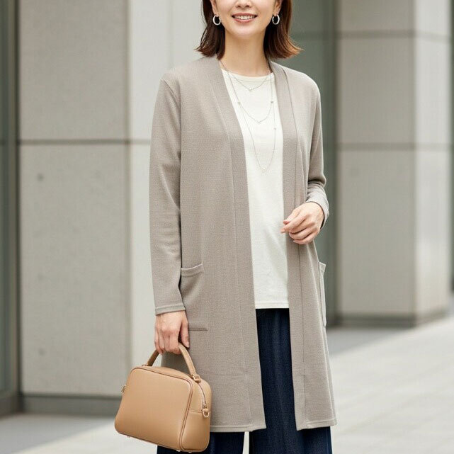 ロングカーディガン ニットソー M~L レディース 羽織り 体型カバー 550402拍卖