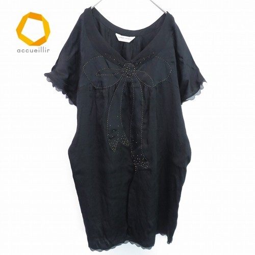 ツモリチサト tsumorichisato DRESS シルク ワンピース ドレス サテン リボン柄 ブラック a811915拍卖