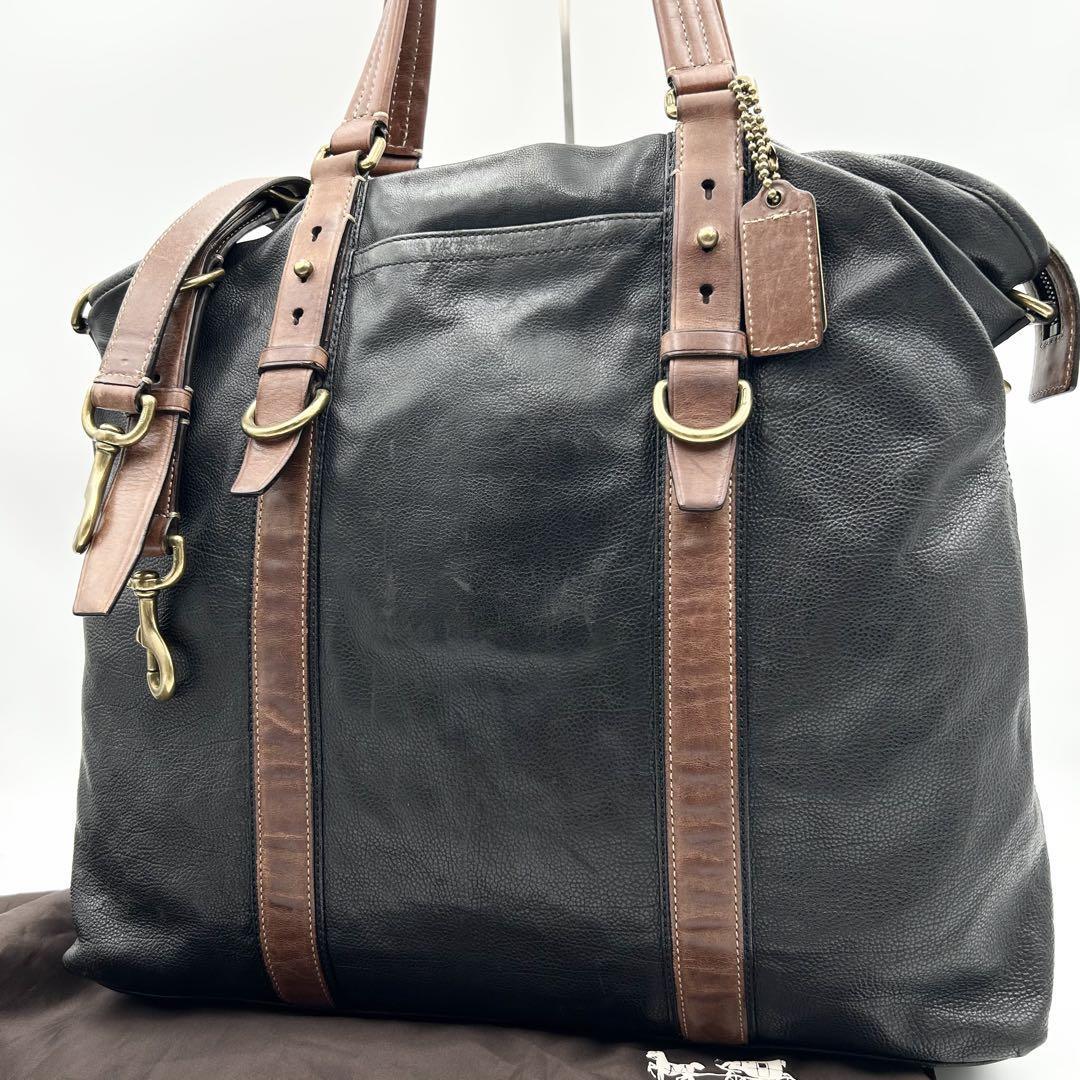 美品! コーチ COACH ハリソン メンズ トートバッグ ビジネスバッグ ブリーフケース 2way 斜め掛け 多収納 シボ革 レザー ブラック 黒 鞄拍卖