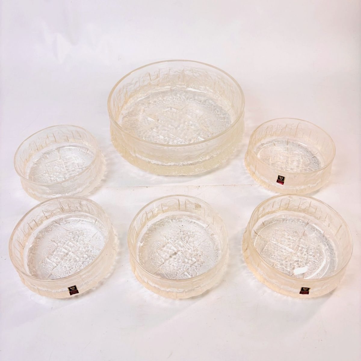 K920-7 【KAGAMI CRYSTAL GLASS】各務クリスタル 石垣シリーズ 丸皿 大1枚 小5枚 クリスタルガラス ガラス食器 食器 レトロ おしゃれ皿拍卖