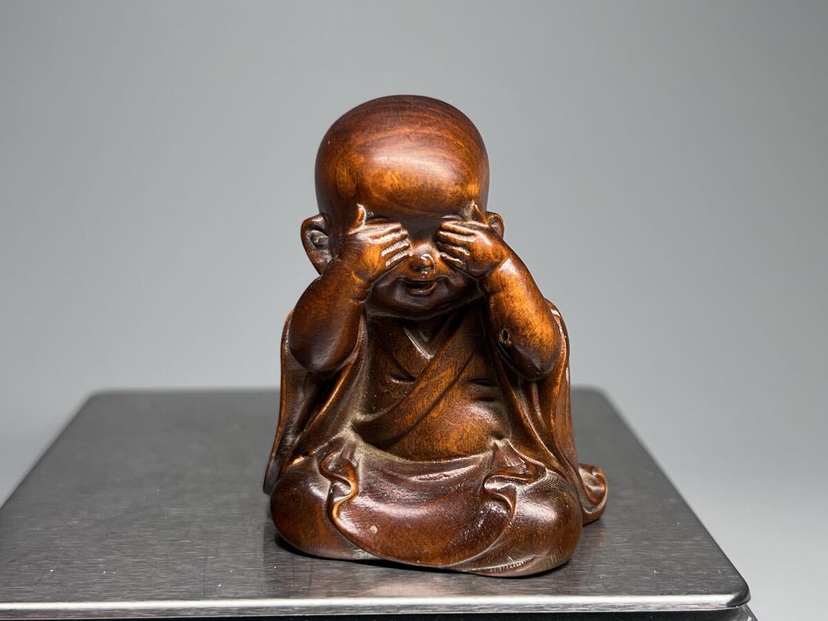古美術 木彫り 小坊主 小僧 黄楊木 縁起物 置物 飾り物 細工彫 時代物拍卖