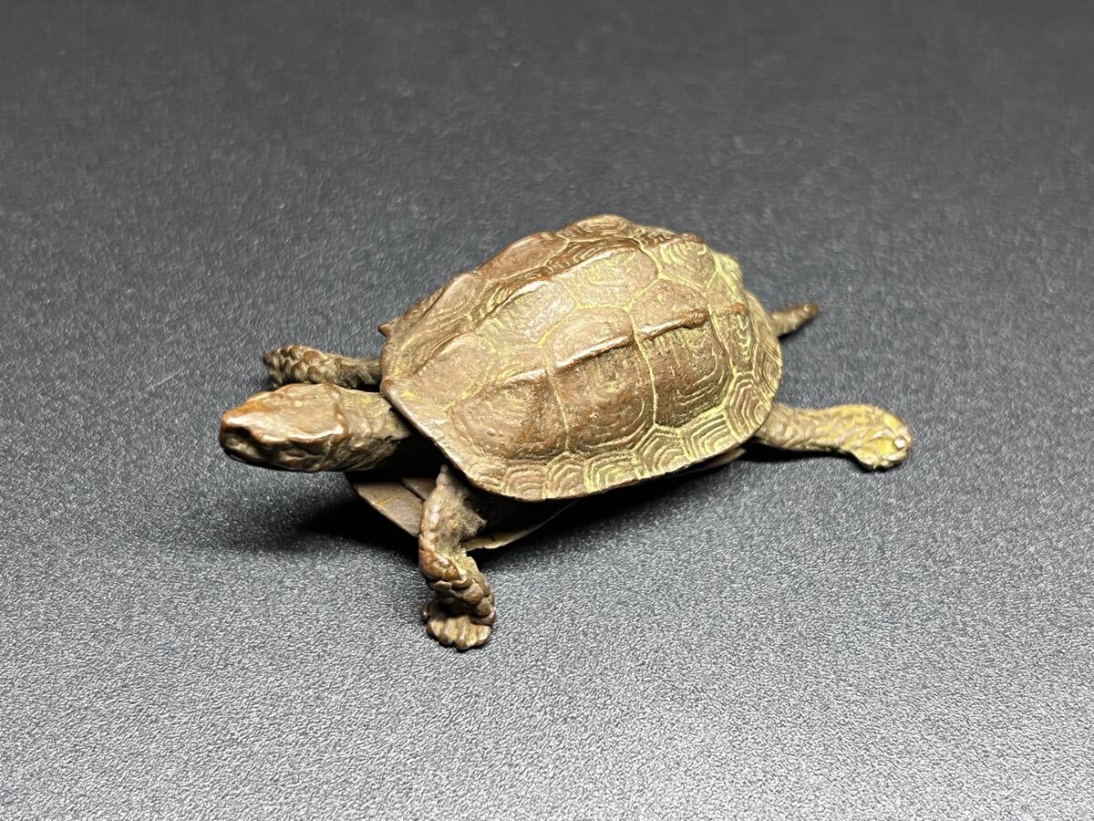 古美術 亀 カメ 置物 金属工芸 古銅 細工 銅亀 文鎮 ヴィンテージ 小型拍卖