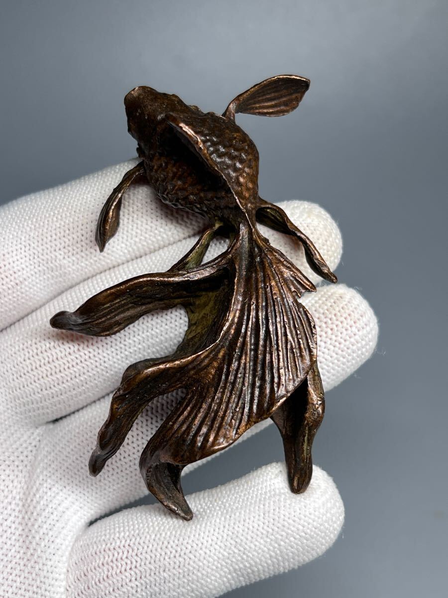 古美術 煎茶道具 置物 刻印あり 細工金魚 時代物 骨董品 金属工芸 茶道具拍卖